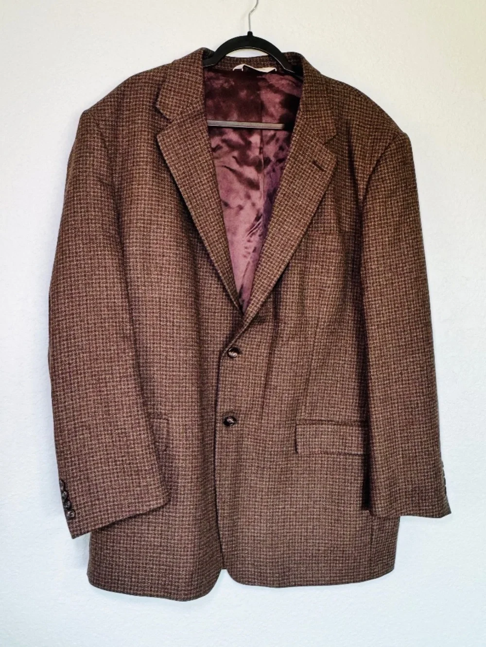 Pronto Uomo Suit Jacket Mens 50L Brown Houndstooth Silk Wool Sport Coat Acadamia